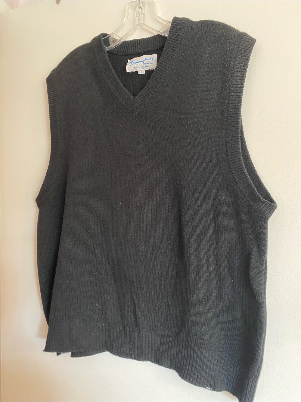Vintage Trimingham’s Bermuda Black V-Neck Cashmere Sweater Vest, size large